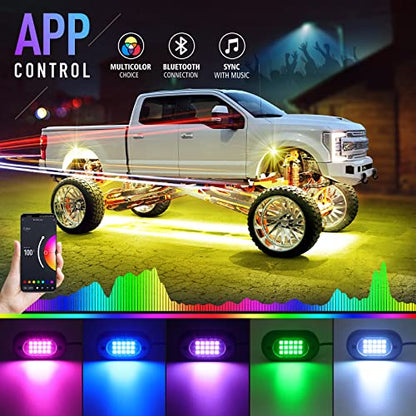 LED RGB Rock Lights for UTV ATV RZR 4 Pods with APP and Remote Control (4 Count)