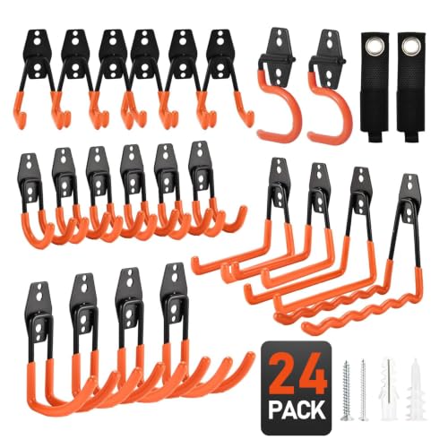 24 Pack Garage Hooks Steel Heavy Duty Garage Storage Hooks Utility Steel Wall Mount Garage Hanger&Organizer for Bikes (24 Count)
