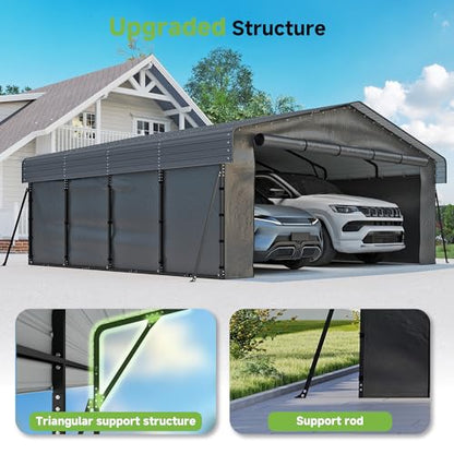 20 x 20 FT Metal Carport with Removable Sidewalls & Doors