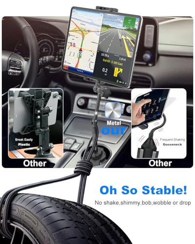 Heighten Tablet Cup Holder Mount [Super Durable] Heavy Duty Metal Cup Holder Tablet Mount for Car