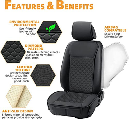Front Seat Covers 2PC Waterproof Faux Leather for Cars SUV Black