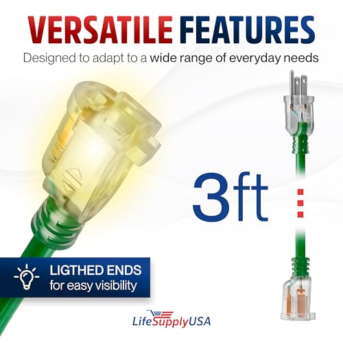 3ft Outdoor Indoor Extension Cord 10