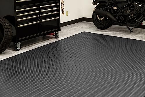 Lite Diamond Tread Pattern Slate Grey Vinyl Rollout Garage Flooring Protector Mat for the Garage and Beyond