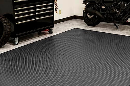 Lite Diamond Tread Pattern Slate Grey Vinyl Rollout Garage Flooring Protector Mat for the Garage and Beyond