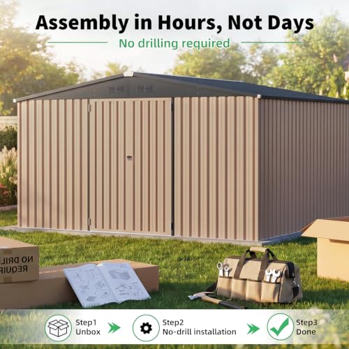 12x12 FT Large Galvanized Steel Outdoor Storage Shed