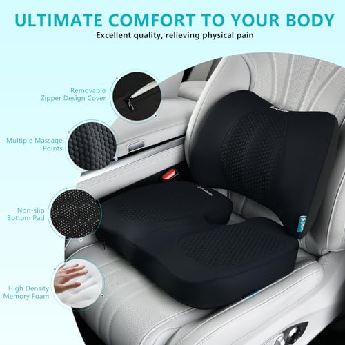Car Seat Cushion and Back Support for Office Chair Memory Foam Chair Cushions Pressure Relief Seat Pads with Gel Massage Point Lumbar Support