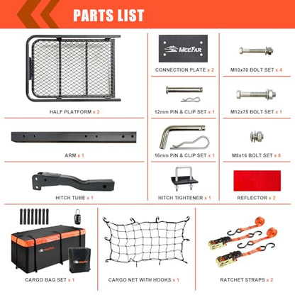 Hitch Mount Cargo Carrier Rack Basket 60"*20"*6"+Waterproof Bag 16 Cu.Ft