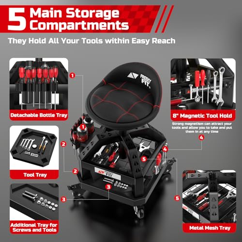 Rolling Shop Stool for Garage with Casters