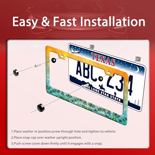 Palm Tree License Plate Frame Stainless Steel Tropical License Holder