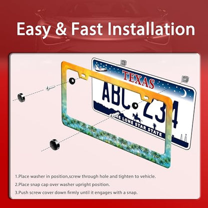 Palm Tree License Plate Frame Stainless Steel Tropical License Holder