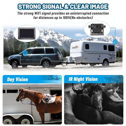 Wireless WiFi Magnetic Hitch Backup Camera 1080P HD Rechargeable Battery Powered No Wiring Rear View Reverse Monitoring Camera for Car Truck Pickup RV Camper 5th Wheel Horse Trailer Boat Trailer