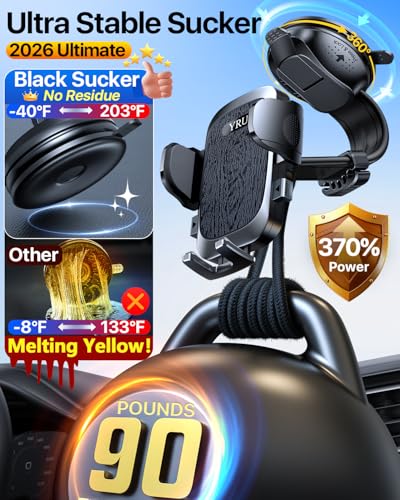 2026 Ultimate Car Phone Holder Mount [Bendable & Adjustable Aluminum Arm] Cell Phone Holder for Car Dashboard Windshield Phone Stand for iPhone 17 16 15 14 Pro Max Samsung Pickup Truck