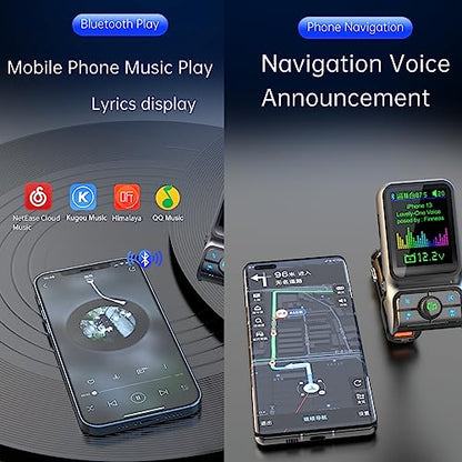 1.8" Color Screen Bluetooth 5.3 FM Transmitter for Car Adapter PD30W USB Port Fast Charge HiFi Treble Bass Player EQ Sound Music Player TF