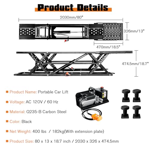 7000 LBS Portable Car Lift with Extension Plates for Garage Use