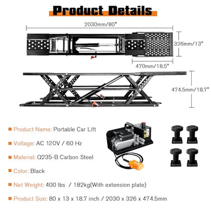 7000 LBS Portable Car Lift with Extension Plates for Garage Use