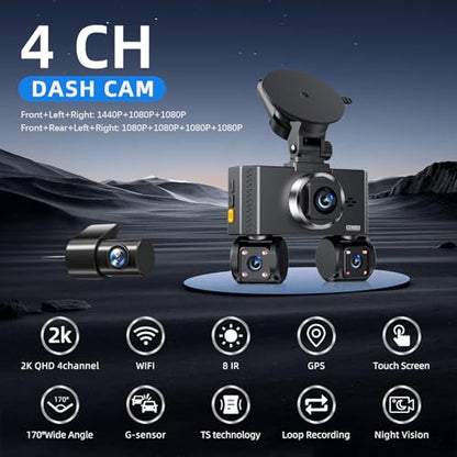 360° View 4 Channel Dash Cam Front and Rear