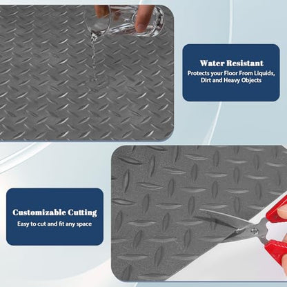 7.5Ft x 17Ft Rubber Flooring Mats 1.6mm Diamond Plate Flooring Roll