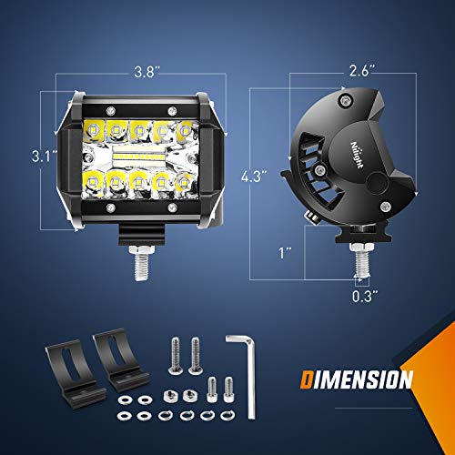 LED Light Bar 2PCS 60W 4 Inch Flood Spot Combo LED Work Light Pods Triple Row Work Driving Lamp with 12 ft Wiring Harness kit