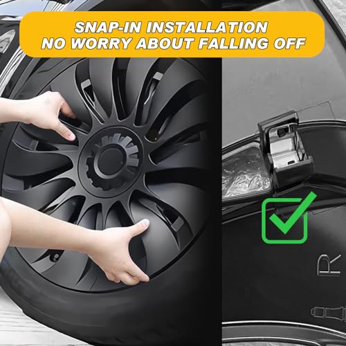 Wheel Covers 19 Inch Compatible with Tesla Model Y Accessories 2024 2023 2022 2021 Matte Black ABS Hubcaps Rim Protector Replacement（Not Fit for Model Y Juniper）