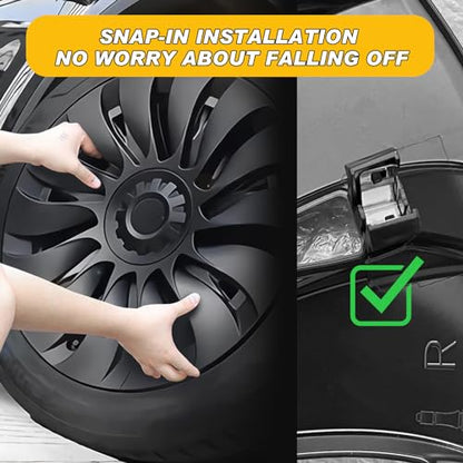 Wheel Covers 19 Inch Compatible with Tesla Model Y Accessories 2024 2023 2022 2021 Matte Black ABS Hubcaps Rim Protector Replacement（Not Fit for Model Y Juniper）