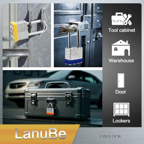 Laminated Keyed Alike Padlock 12 Pack Mixed Long & Normal Shackles (12 Count)