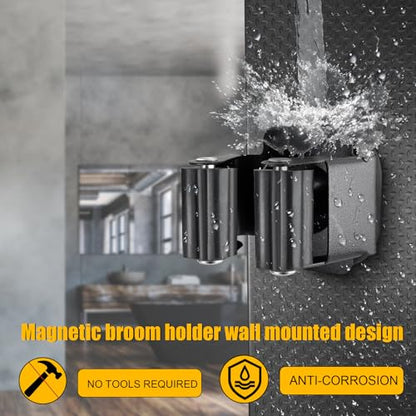 Upgraded Magnetic Broom and Mop Holder Wall Mount (2 Count)