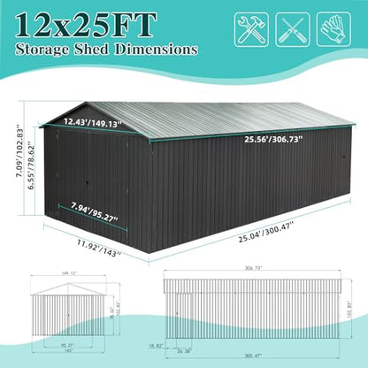 Domi 12x25FT Outdoor Metal Garage Shed