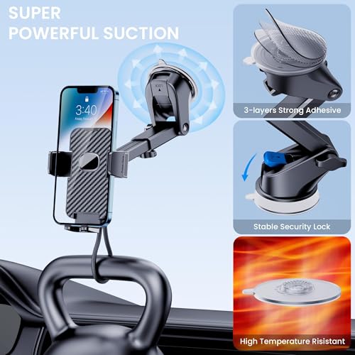 Phone Holder Car Mount for iPhone [Powerful Suction] Phone Mount for Car Dashboard Windshield Air Vent Universal Accessories Automobile Phone Holder Fit iPhone Smartphone Carbon Fiber