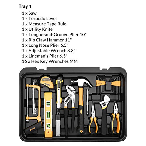 258 Piece Tool Kit with Rolling Tool Box Socket Wrench Hand Tool Set Mechanic Case Trolley Portable (258 Count)