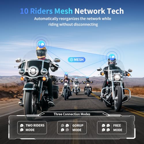 FX7 10 Rider Mesh Motorcycle Bluetooth Intercom with Music Share (2 Count)