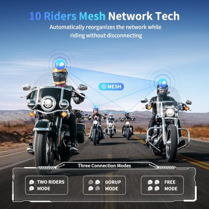 FX7 10 Rider Mesh Motorcycle Bluetooth Intercom with Music Share (2 Count)