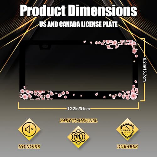 Stainless Steel Beautiful Cherry Blossom License Plate Frame 12.2 x 6.2Inch