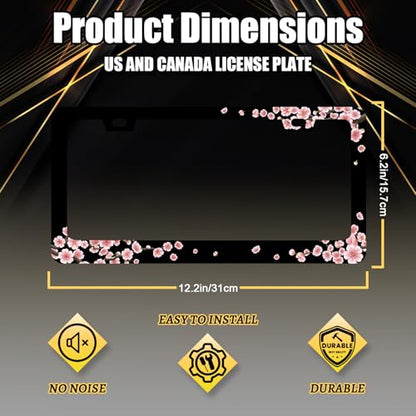 Stainless Steel Beautiful Cherry Blossom License Plate Frame 12.2 x 6.2Inch