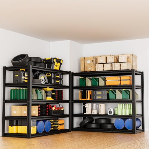 5 Tier 60”W x 24”D x 78”H Garage Shelving Adjustable Metal Storage Shelves 3300LBS Garage Shelving Heavy Duty Utility Shelf Unit Storage Racks for Warehouse (5 Count)