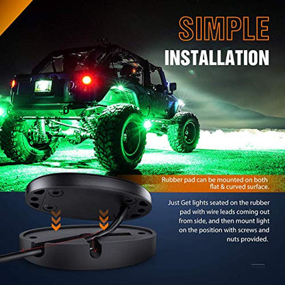 LED Rock Light Pods Waterproof Under Body Wheel Well Light Exterior Interior Lights for Car Truck Pickups ATV UTV SUV Motorcycle Boat (4 Count)