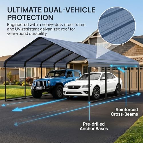 20x20 ft Metal Carport & Portable Garage
