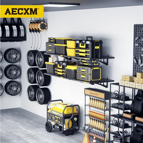 4 Pack 1.64x4ft Adjustable Garage Wall Shelving 1120lbs Load Capacity Heavy Duty Wall Mounted Storage Shelf Metal Floating Shelves for Garage (4 Count)