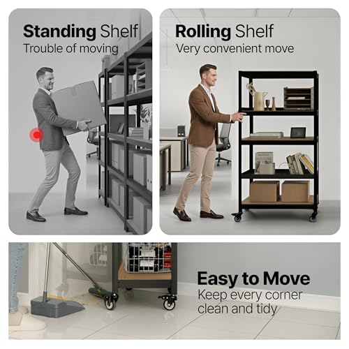 House Black 36.2" W 5 Tier Rolling Storage Shelves Metal Cart