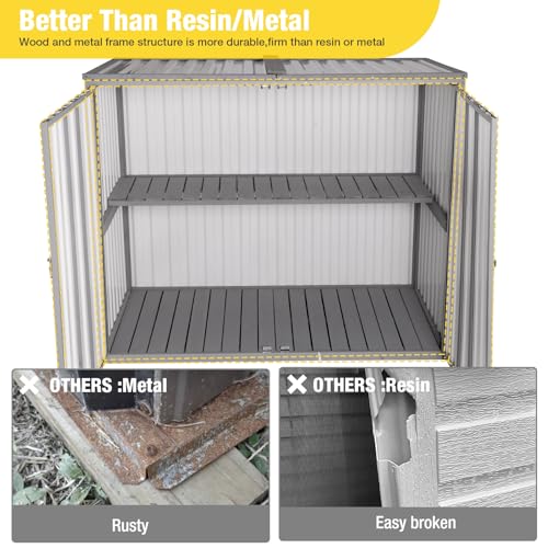 Outdoor Storage Cabinet Trash Can Storage Shed Upgraded with Metal Frame for Garbage Can