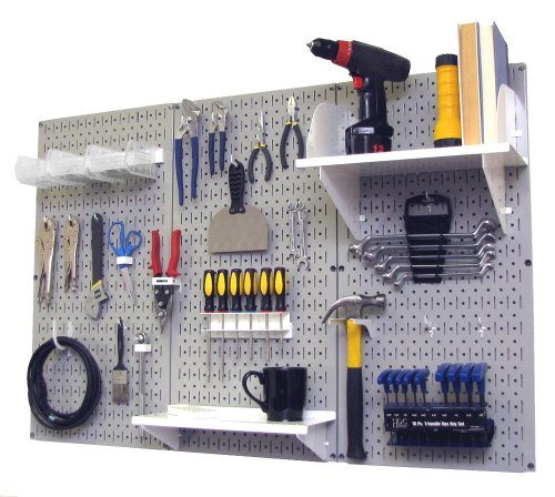 Pegboard Organizer 4 ft. Metal Pegboard Standard Tool Storage Kit with Gray Toolboard and White Accessories