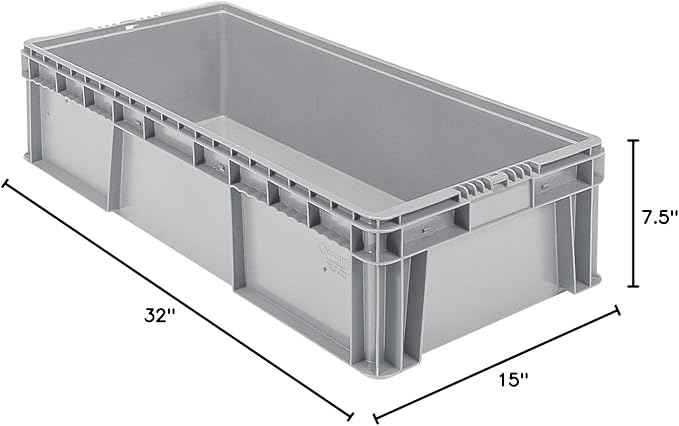 Buckhorn SW3215080201000 Plastic Straight Wall Storage Container Tote, (32-Inch x 15-Inch x 7-1/2-Inch), light grey