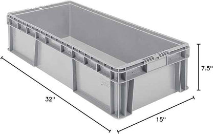 Buckhorn SW3215080201000 Plastic Straight Wall Storage Container Tote, (32-Inch x 15-Inch x 7-1/2-Inch), light grey