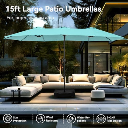 15ft Large Outdoor Patio Umbrella with Base Included