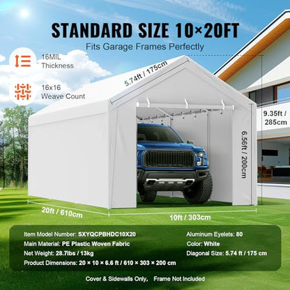 Carport Replacement Canopy Top Cover + Sidewall 10 x 20 ft