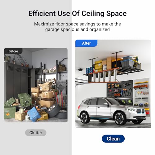4x8 Overhead Garage Ceiling Storage Rack with 6 Hooks