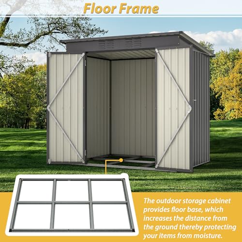 6x4 FT Outdoor Metal Storage Shed with Lockable Door & Floor Frame