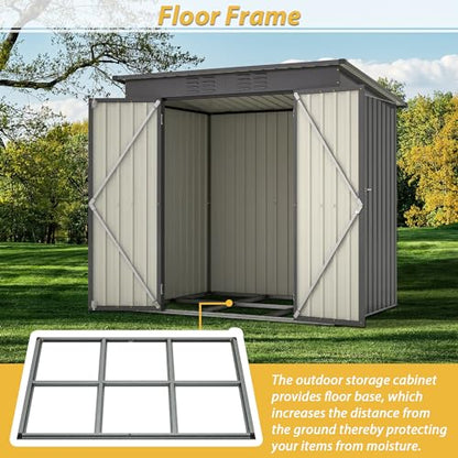 6x4 FT Outdoor Metal Storage Shed with Lockable Door & Floor Frame