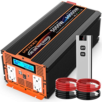 5000W Pure Sine Wave Power Inverter 12V DC to 110V 120V Converter for Family RV Off Grid Solar System Emergency Power Supply