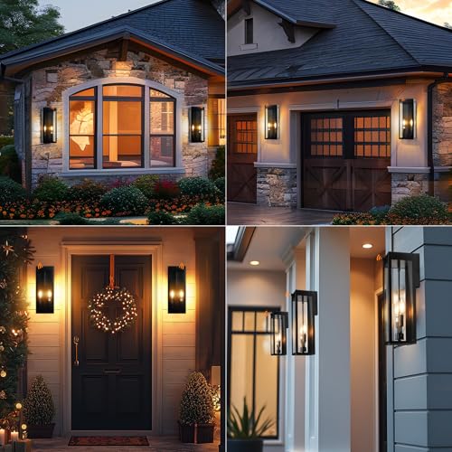 16 Inch Modern Dawn to Dusk Black Outdoor Light Fixtures 2 Pack (2 Count)