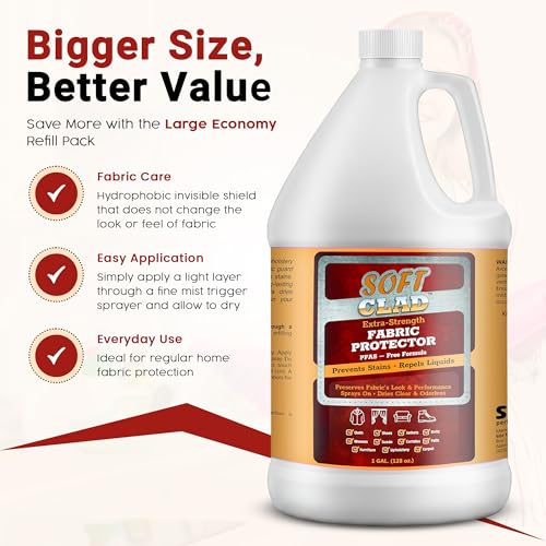 Extra Strength Fabric Protector Spray Prevents Stains and Repels Liquids. SoftClad Guards Furniture (128 Fl Oz)